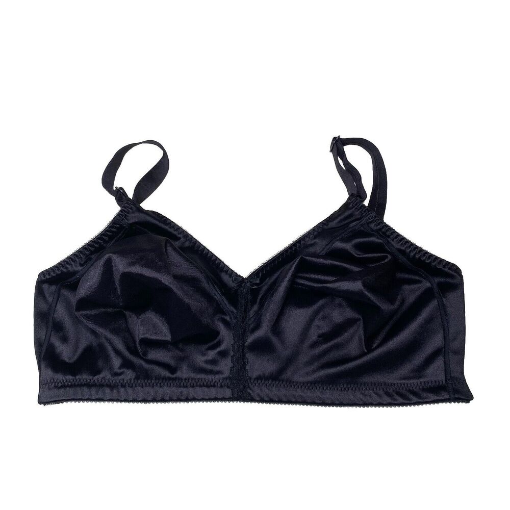 Vintage Cabernet Black Satin Lace Unlined Wire Free Bra size 40DD Style R229
